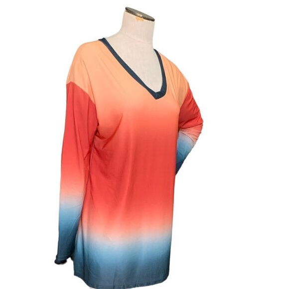 NWT Lily by Firmiana Long Sleeve V-Neck Tunic Top Ombre Color Gradient S #121G - Picture 3 of 8